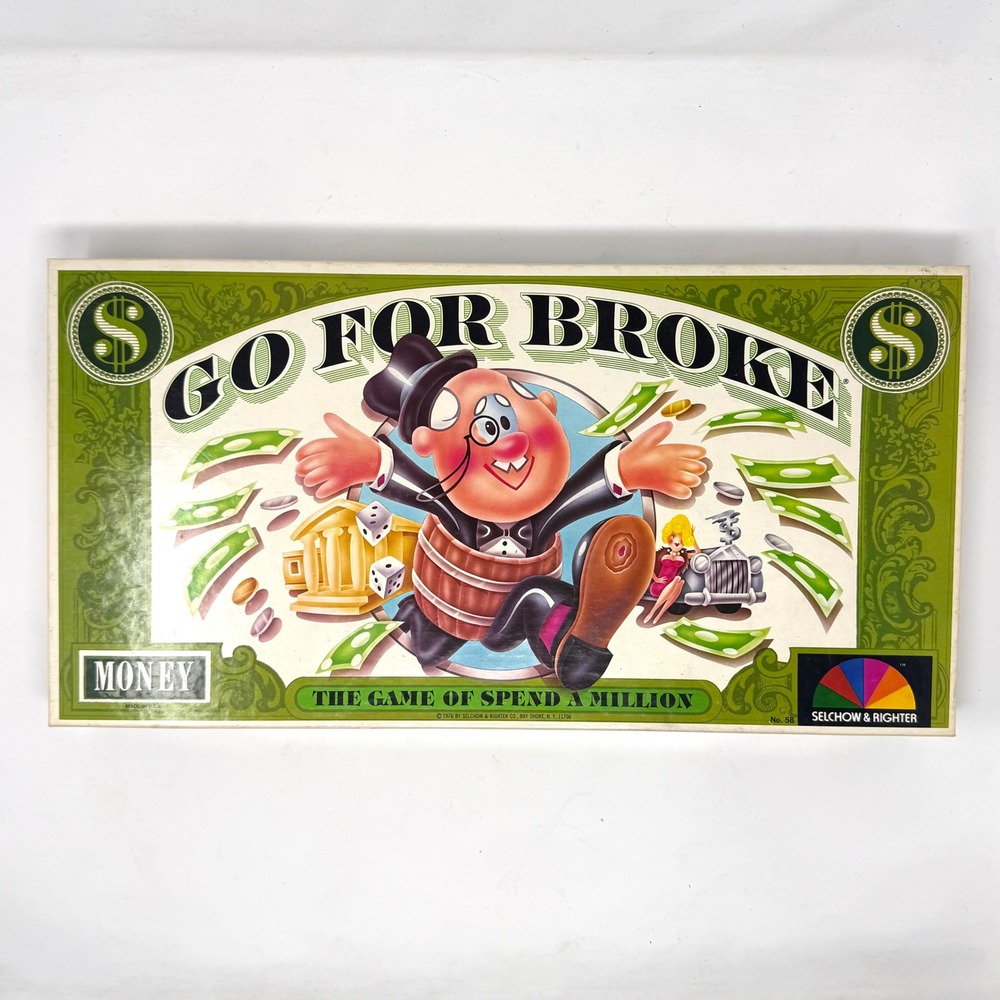 Vintage 1976 Go For Broke Board Game Selchow & Righter Spend A Million
